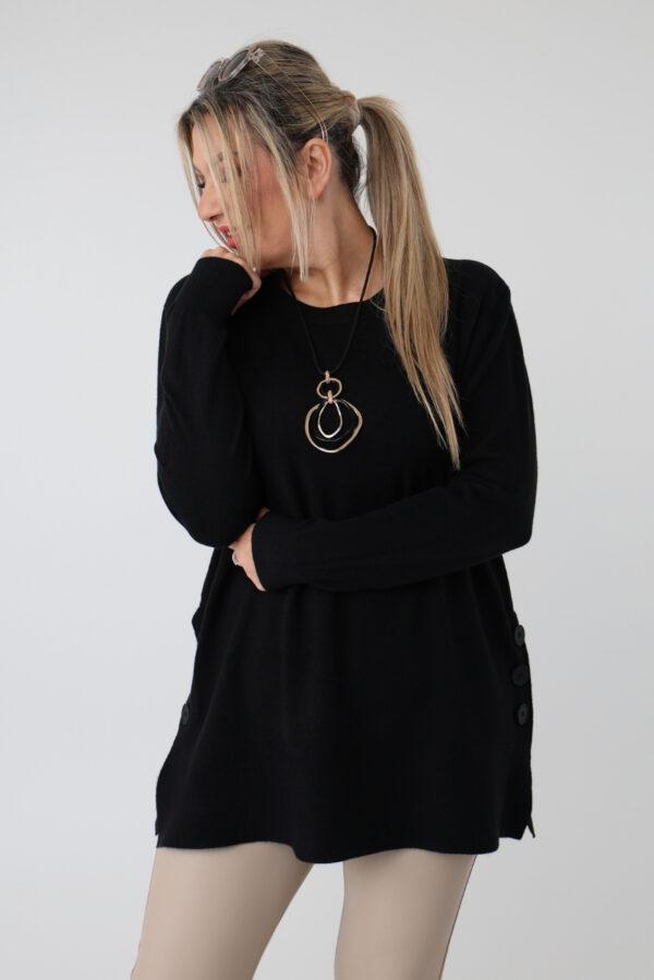 Sweter damski plus size z rozcięciami na guziki – luźny sweter XXL dla puszystych kobiet w dużych rozmiarach