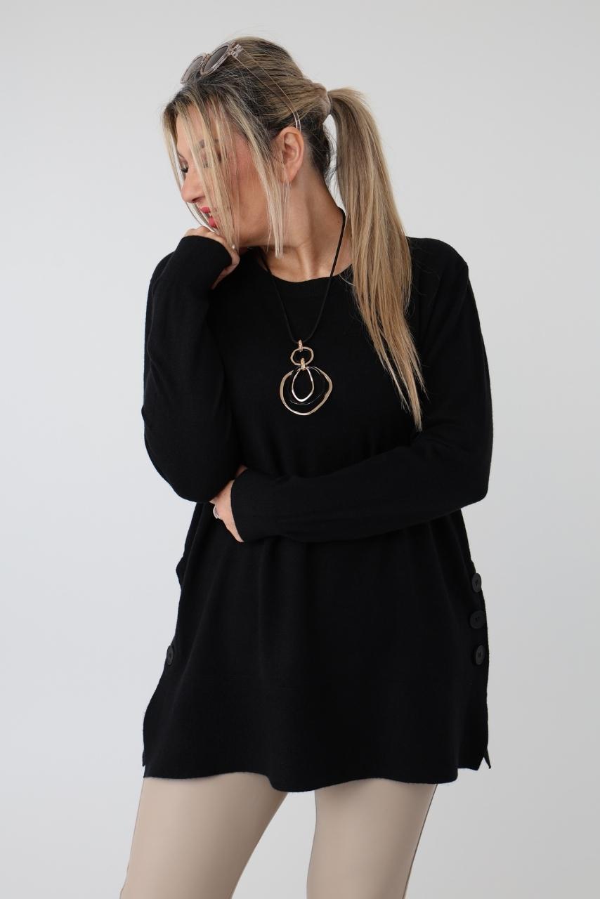 Sweter damski plus size z rozcięciami na guziki – luźny sweter XXL dla puszystych kobiet w dużych rozmiarach