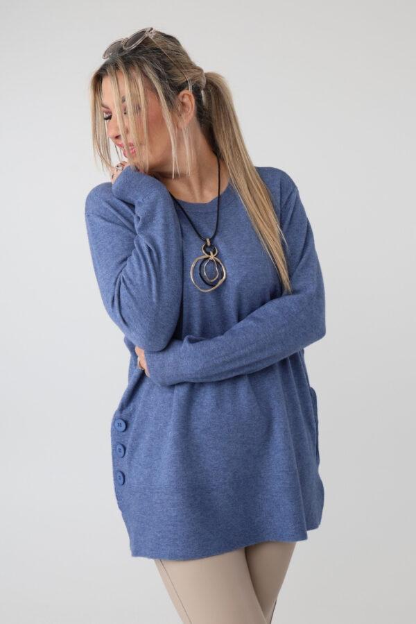 Sweter damski plus size z rozcięciami na guziki – luźny sweter XXL dla puszystych kobiet w dużych rozmiarach