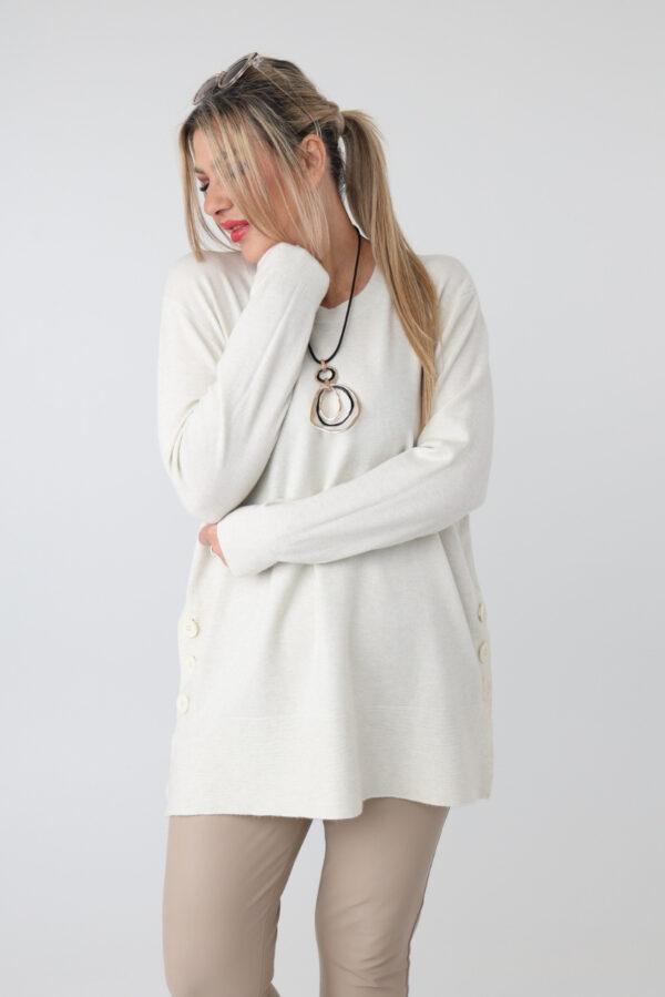 Sweter damski plus size z rozcięciami na guziki – luźny sweter XXL dla puszystych kobiet w dużych rozmiarach
