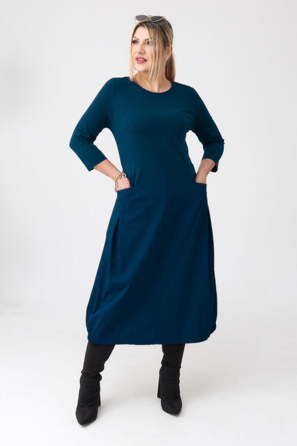 Morska sukienka bombka plus size z kieszeniami 42-50