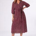 Sukienka w kwiaty plus size midi z gumą w pasie bordowa 44-52