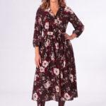 Sukienka w kwiaty plus size midi z gumą w pasie wielokolorowa 44-52
