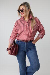Elegancka koszula damska plus size w paski – koszula XXL w dużych rozmiarach dla puszystych pań 42-50