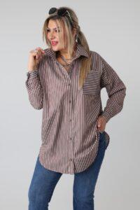 Elegancka koszula damska plus size w paski – koszula XXL w dużych rozmiarach dla puszystych pań 42-50