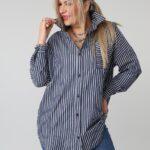 Elegancka koszula damska plus size w paski – koszula XXL w dużych rozmiarach dla puszystych pań 42-50