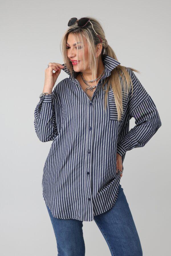 Elegancka koszula damska plus size w paski – koszula XXL w dużych rozmiarach dla puszystych pań 42-50