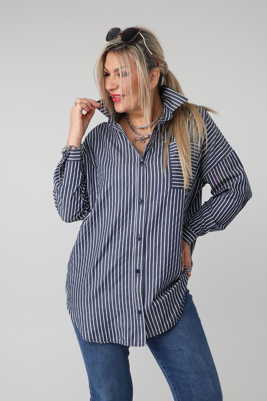 Elegancka koszula damska plus size w paski – koszula XXL w dużych rozmiarach dla puszystych pań 42-50