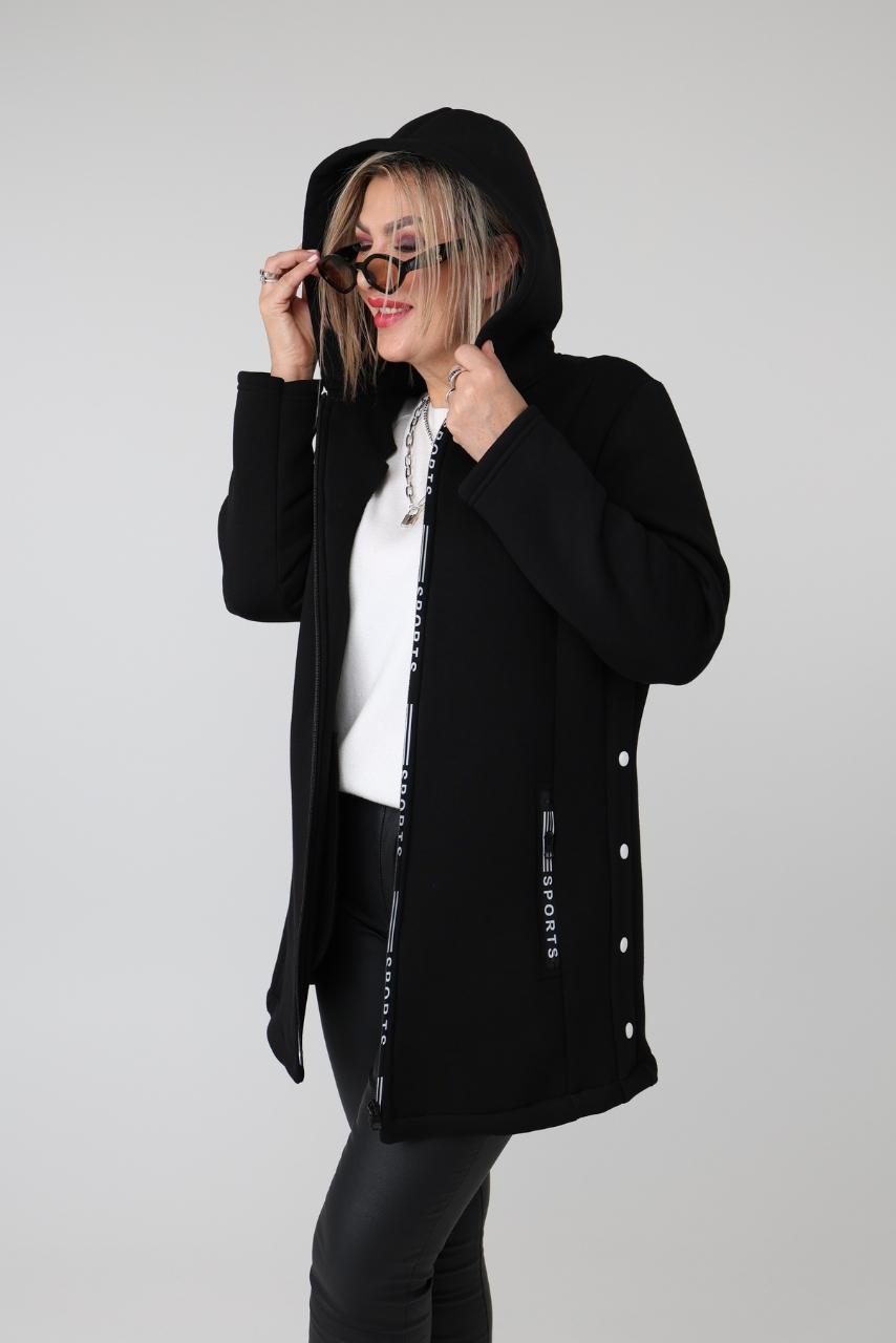 Długa ocieplana bluza damska plus size rozpinana z kapturem i kieszeniami – wygodna bluza XXL 46-52