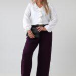 Elegancka bluzka damska plus size z żabotem, dekoltem w serek i długim rękawem – wizytowa bluzka XXL dla puszystych 42-50