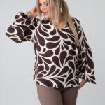 Elegancka wzorzysta bluzka damska plus size z bufiastymi rękawami i dekoltem w serek – bluzka wizytowa XXL dla puszystych kobiet