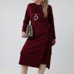 Długa elegancka sukienka damska plus size z imitacją bluzki i długim rękawem – sukienka XXL dla puszystych 44-50