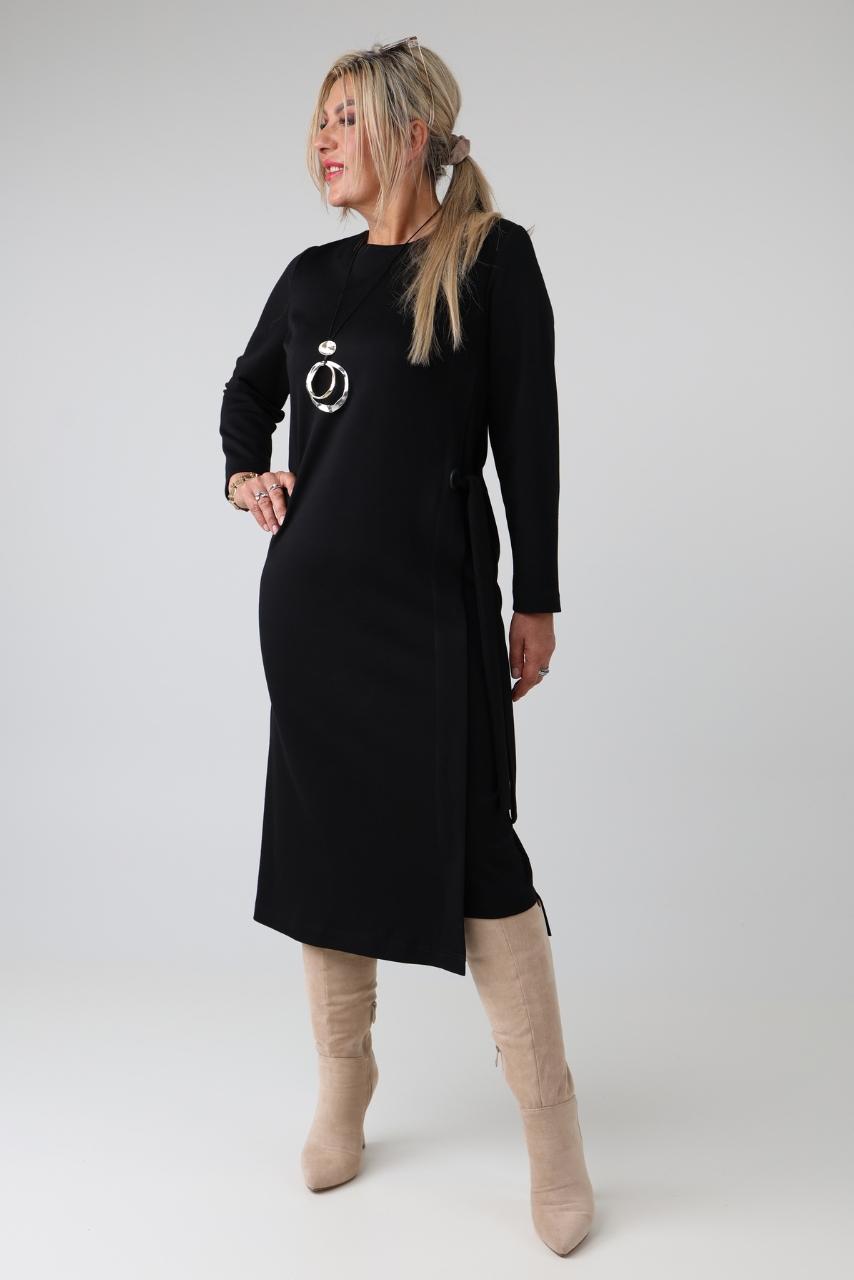 Długa elegancka sukienka damska plus size z imitacją bluzki i długim rękawem – sukienka XXL dla puszystych 44-50