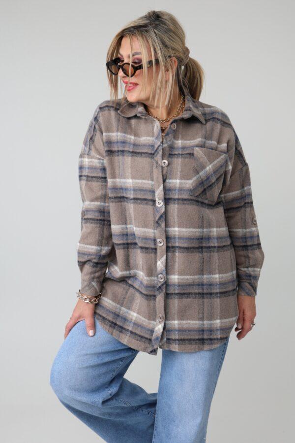 Flanelowa koszula damska plus size w kratę – koszula XXL w dużych rozmiarach dla puszystych kobiet 42-50