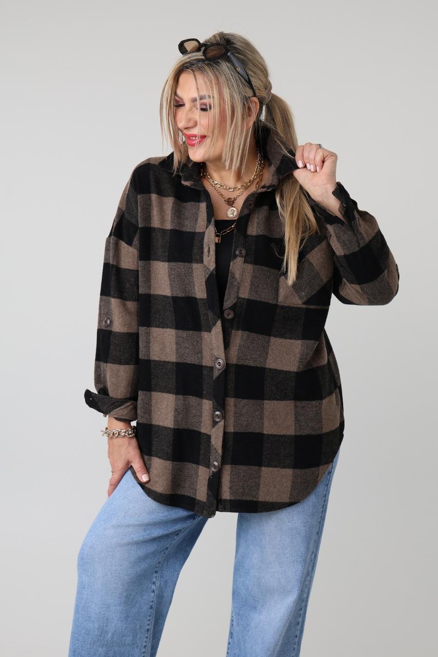 Flanelowa koszula damska plus size w kratę – koszula XXL w dużych rozmiarach dla puszystych kobiet 42-50