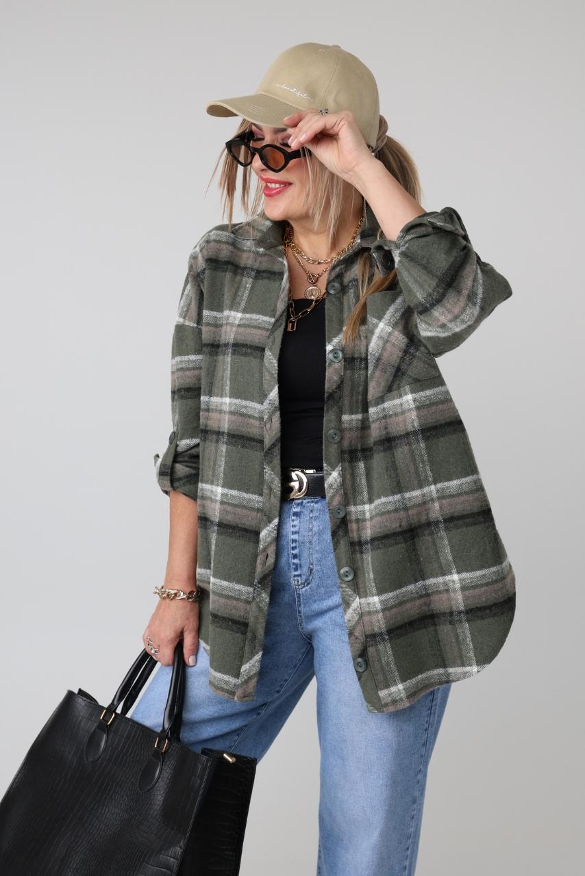 Flanelowa koszula damska plus size w kratę – koszula XXL w dużych rozmiarach dla puszystych kobiet 42-50