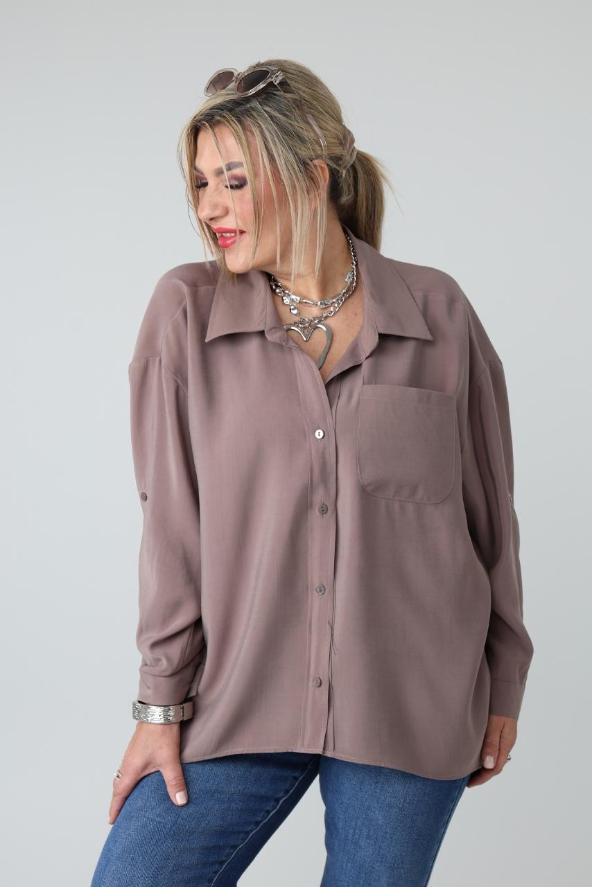 Gładka koszula damska plus size z kieszonką – elegancka koszula XXL w dużych rozmiarach dla puszystych 42-50