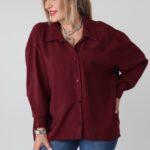 Gładka koszula damska plus size z kieszonką – elegancka koszula XXL w dużych rozmiarach dla puszystych 42-50