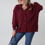 Gładka koszula damska plus size z kieszonką – elegancka koszula XXL w dużych rozmiarach dla puszystych 42-50