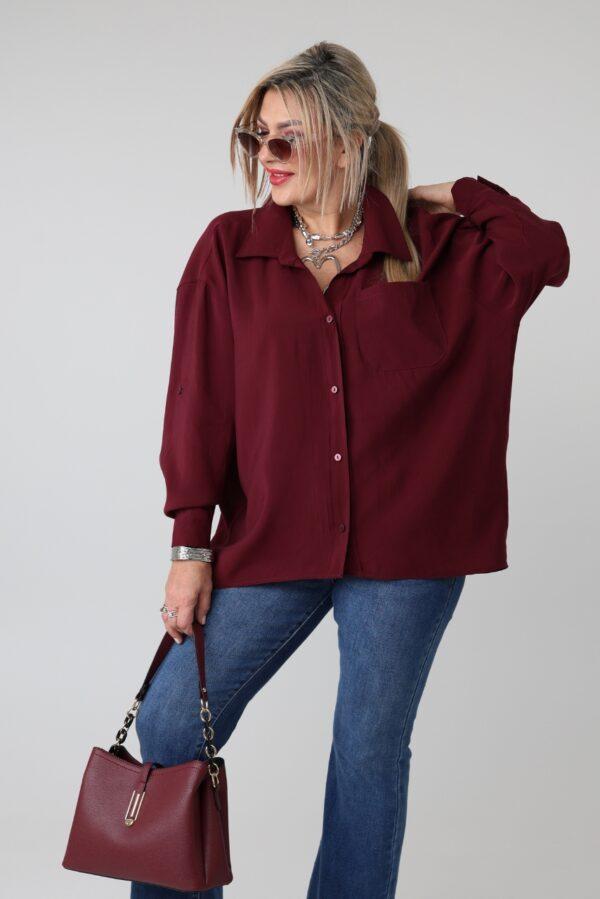 Gładka koszula damska plus size z kieszonką – elegancka koszula XXL w dużych rozmiarach dla puszystych 42-50