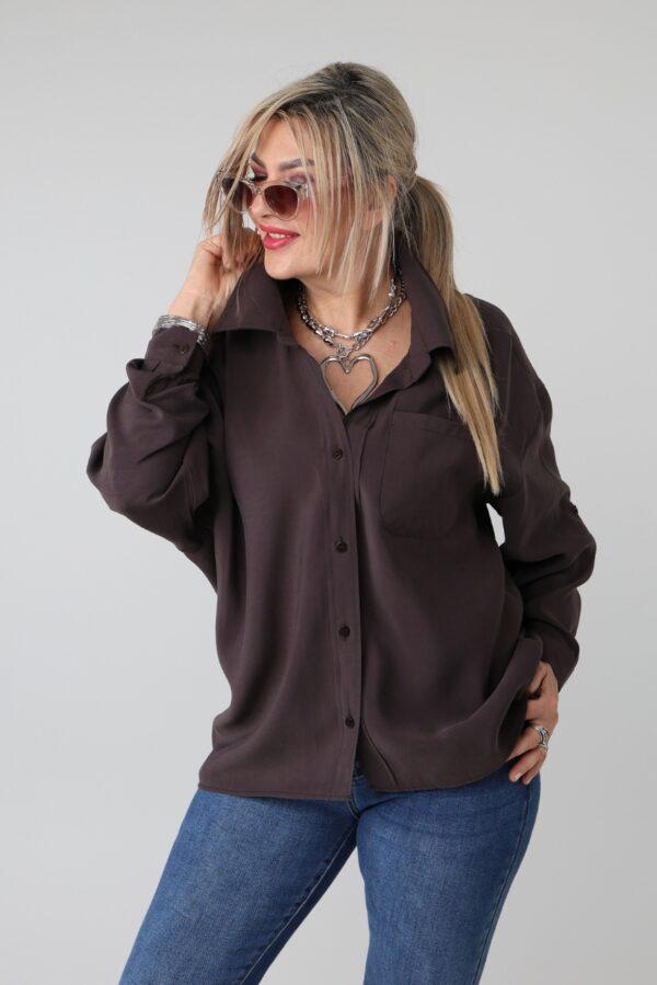 Gładka koszula damska plus size z kieszonką – elegancka koszula XXL w dużych rozmiarach dla puszystych 42-50