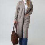 Długi kardigan damski plus size oversize z kieszeniami – ciepły sweter wełniany XXL i narzutka dla puszystych 44-48