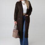 Długi kardigan damski plus size oversize z kieszeniami – ciepły sweter wełniany XXL i narzutka dla puszystych 44-48