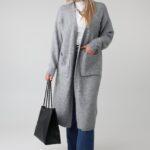Długi kardigan damski plus size oversize z kieszeniami – ciepły sweter wełniany XXL i narzutka dla puszystych 44-48