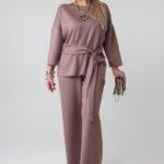 Elegancki komplet damski plus size z regulacją w talii – bluzka i spodnie XXL dla puszystych kobiet 44-52