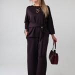 Elegancki komplet damski plus size z regulacją w talii – bluzka i spodnie XXL dla puszystych kobiet 44-52