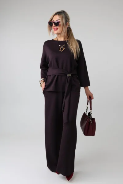Elegancki komplet damski plus size z regulacją w talii – bluzka i spodnie XXL dla puszystych kobiet 44-52