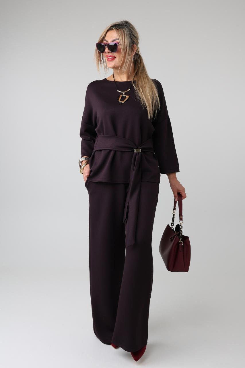 Elegancki komplet damski plus size z regulacją w talii – bluzka i spodnie XXL dla puszystych kobiet 44-52