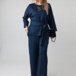 Elegancki komplet damski plus size z regulacją w talii – bluzka i spodnie XXL dla puszystych kobiet 44-52