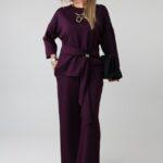 Elegancki komplet damski plus size z regulacją w talii – bluzka i spodnie XXL dla puszystych kobiet 44-52