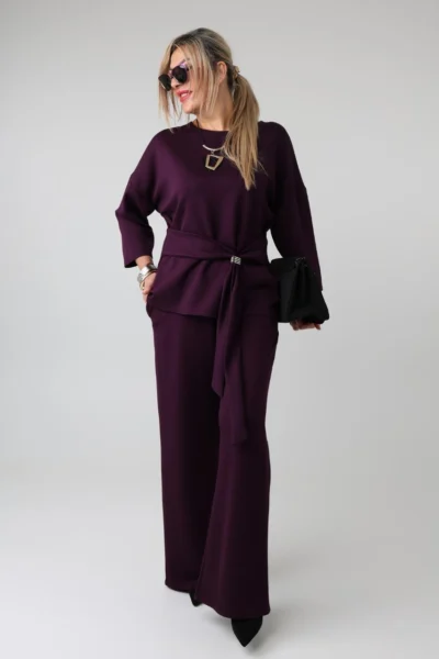 Elegancki komplet damski plus size z regulacją w talii – bluzka i spodnie XXL dla puszystych kobiet 44-52