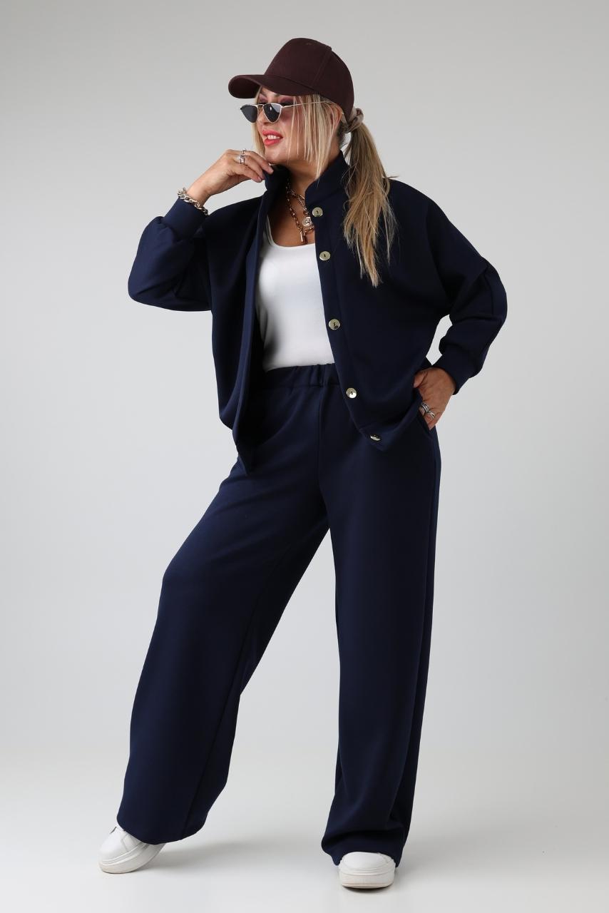 Komplet dresowy damski plus size z rozpinaną bluzą i spodniami z gumką w pasie – dres XXL dla puszystych 44-52