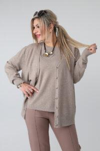 Komplet sweterkowy damski plus size bluzka i rozpinany kardigan – sweter XXL w dużych rozmiarach dla puszystych kobiet 42-48