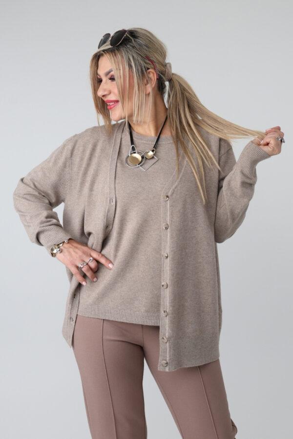Komplet sweterkowy damski plus size bluzka i rozpinany kardigan – sweter XXL w dużych rozmiarach dla puszystych kobiet 42-48