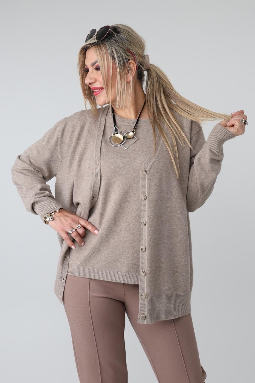 Komplet sweterkowy damski plus size bluzka i rozpinany kardigan – sweter XXL w dużych rozmiarach dla puszystych kobiet 42-48