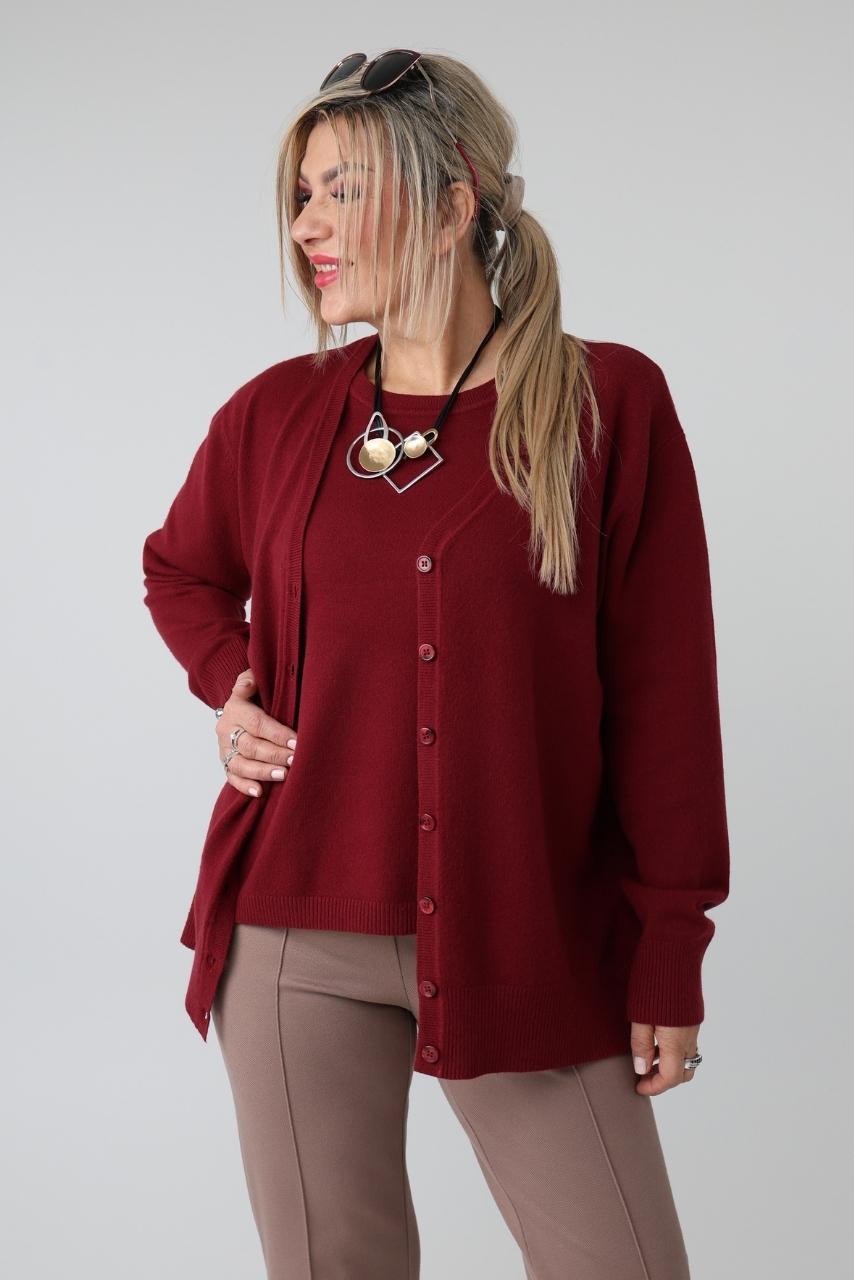 Komplet sweterkowy damski plus size bluzka i rozpinany kardigan – sweter XXL w dużych rozmiarach dla puszystych kobiet 42-48