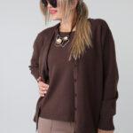Komplet sweterkowy damski plus size bluzka i rozpinany kardigan – sweter XXL w dużych rozmiarach dla puszystych kobiet 42-48