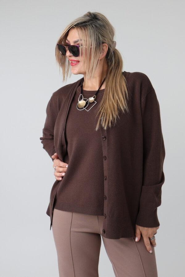 Komplet sweterkowy damski plus size bluzka i rozpinany kardigan – sweter XXL w dużych rozmiarach dla puszystych kobiet 42-48