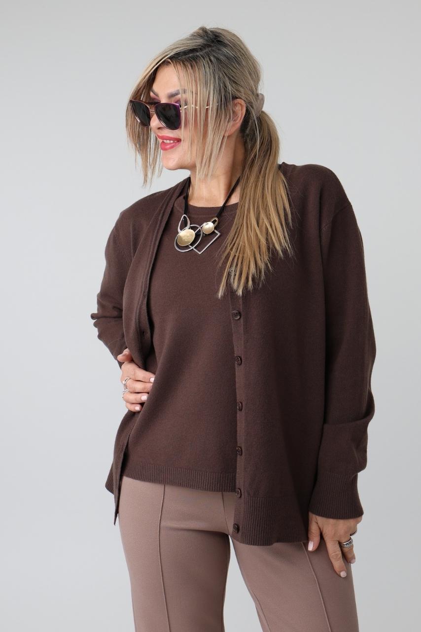 Komplet sweterkowy damski plus size bluzka i rozpinany kardigan – sweter XXL w dużych rozmiarach dla puszystych kobiet 42-48