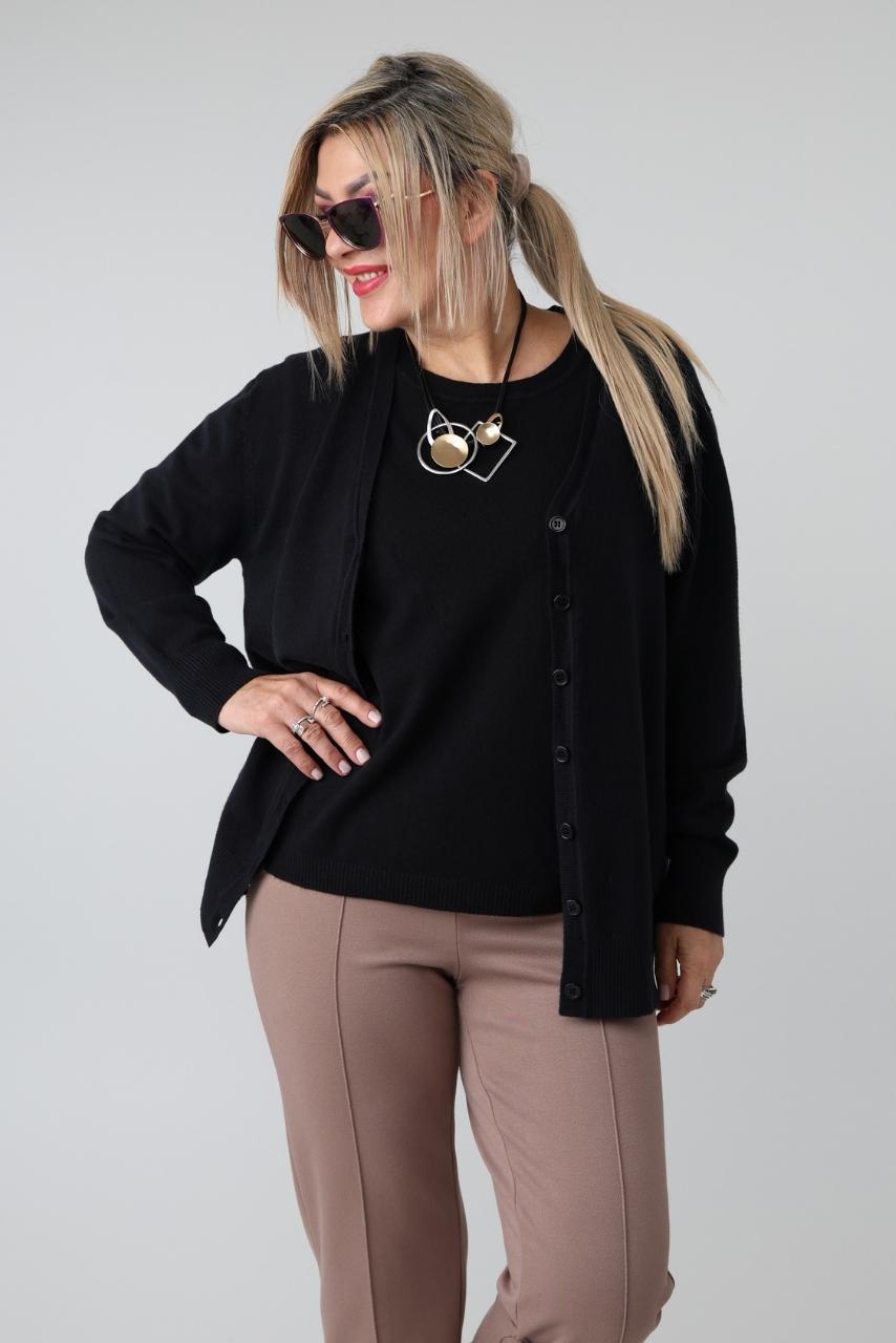 Komplet sweterkowy damski plus size bluzka i rozpinany kardigan – sweter XXL w dużych rozmiarach dla puszystych kobiet 42-48