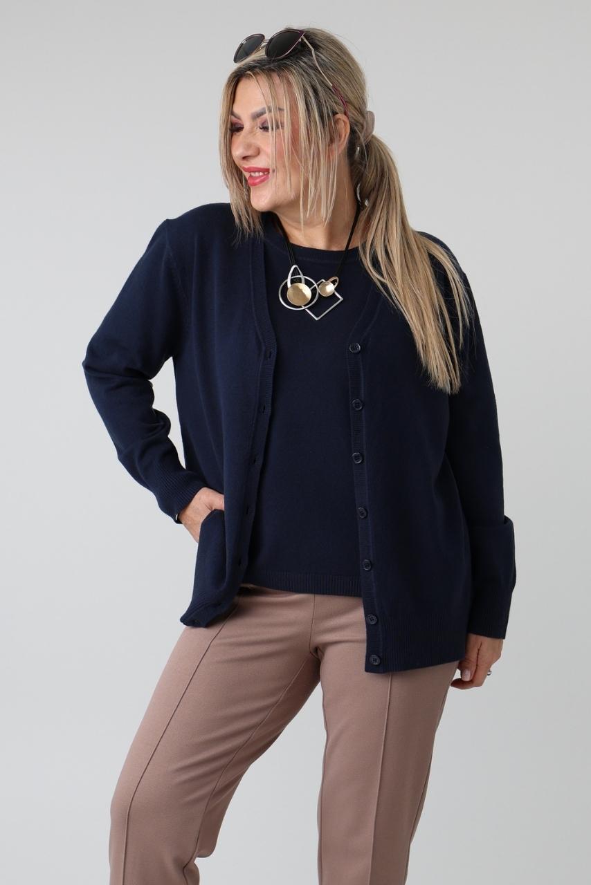 Komplet sweterkowy damski plus size bluzka i rozpinany kardigan – sweter XXL w dużych rozmiarach dla puszystych kobiet 42-48