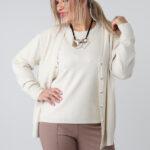 Komplet sweterkowy damski plus size bluzka i rozpinany kardigan – sweter XXL w dużych rozmiarach dla puszystych kobiet 42-48