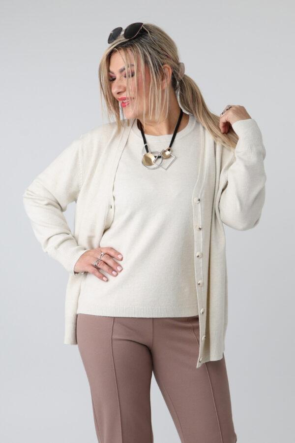 Komplet sweterkowy damski plus size bluzka i rozpinany kardigan – sweter XXL w dużych rozmiarach dla puszystych kobiet 42-48