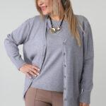 Komplet sweterkowy damski plus size bluzka i rozpinany kardigan – sweter XXL w dużych rozmiarach dla puszystych kobiet 42-48