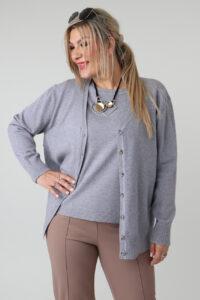 Komplet sweterkowy damski plus size bluzka i rozpinany kardigan – sweter XXL w dużych rozmiarach dla puszystych kobiet 42-48