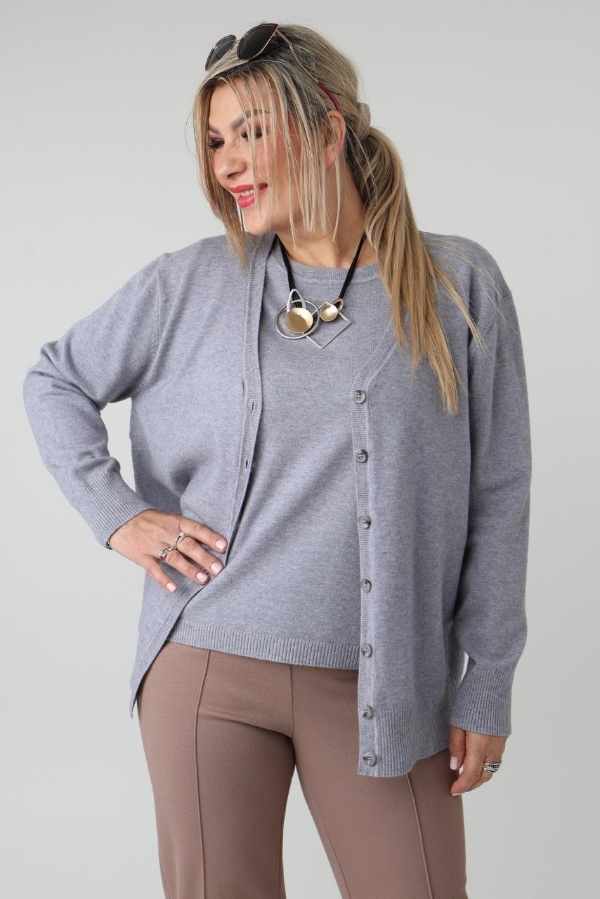 Komplet sweterkowy damski plus size bluzka i rozpinany kardigan – sweter XXL w dużych rozmiarach dla puszystych kobiet 42-48